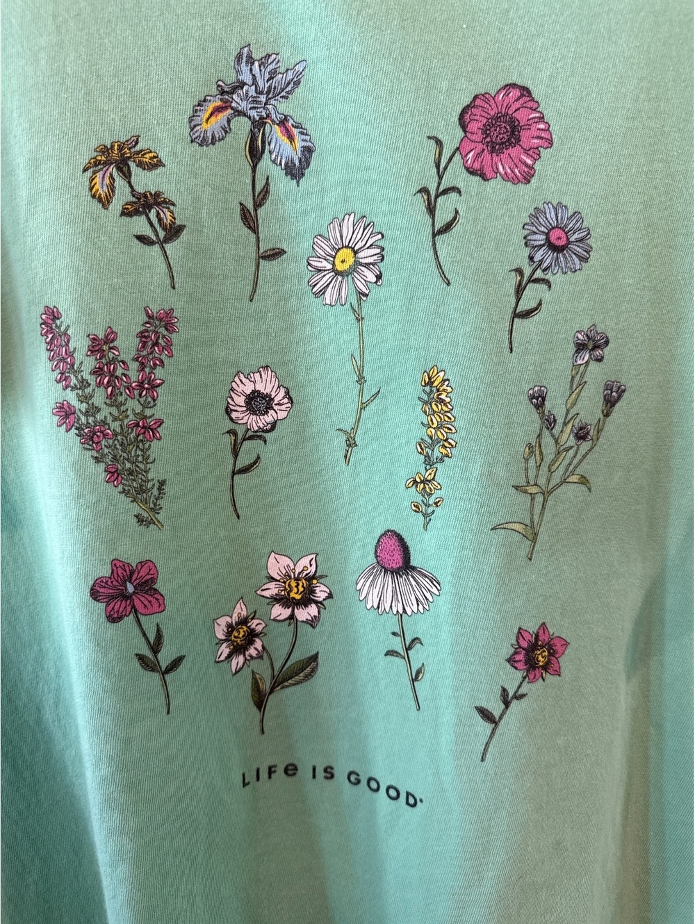Life is Good XL Mint Green Floral Graphic T-Shirt - Picture 3 of 8